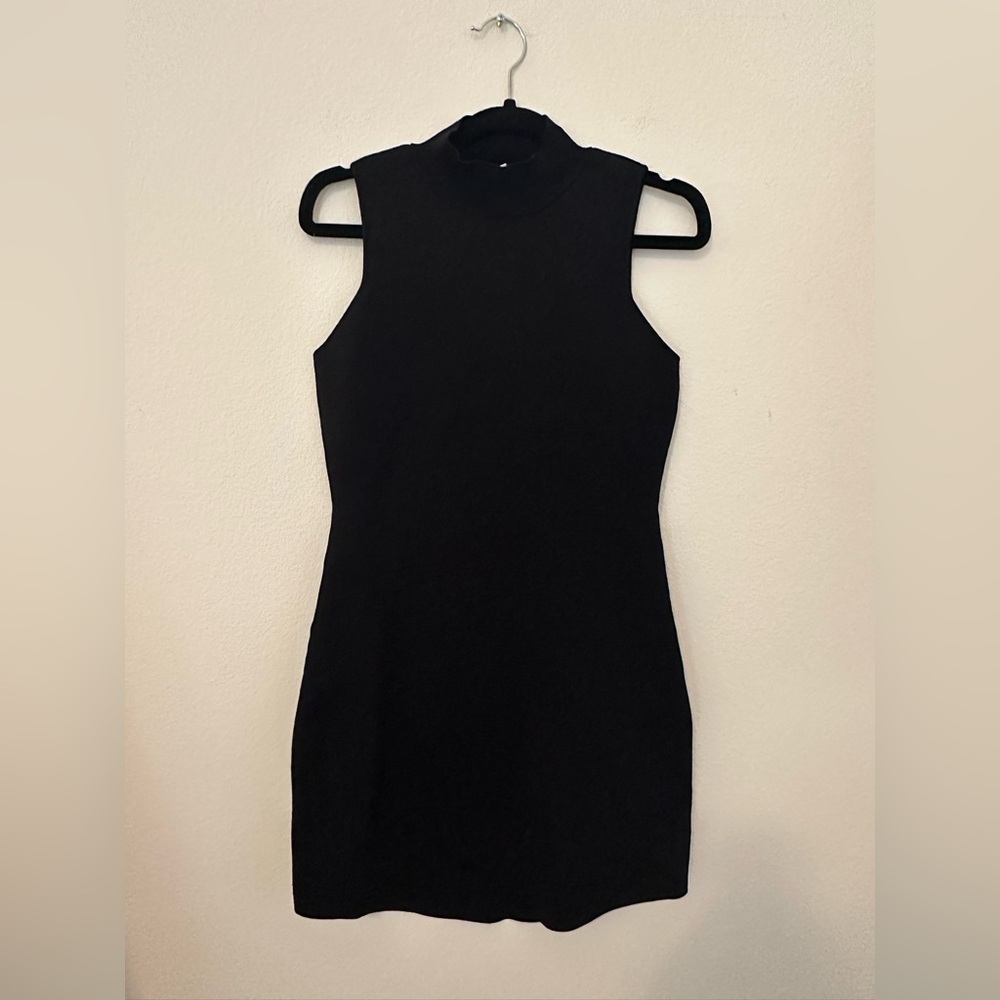 House of Harlow Black Ribbed Knit Mini Dress Sz S Mock Neck Capsule Wardrobe
